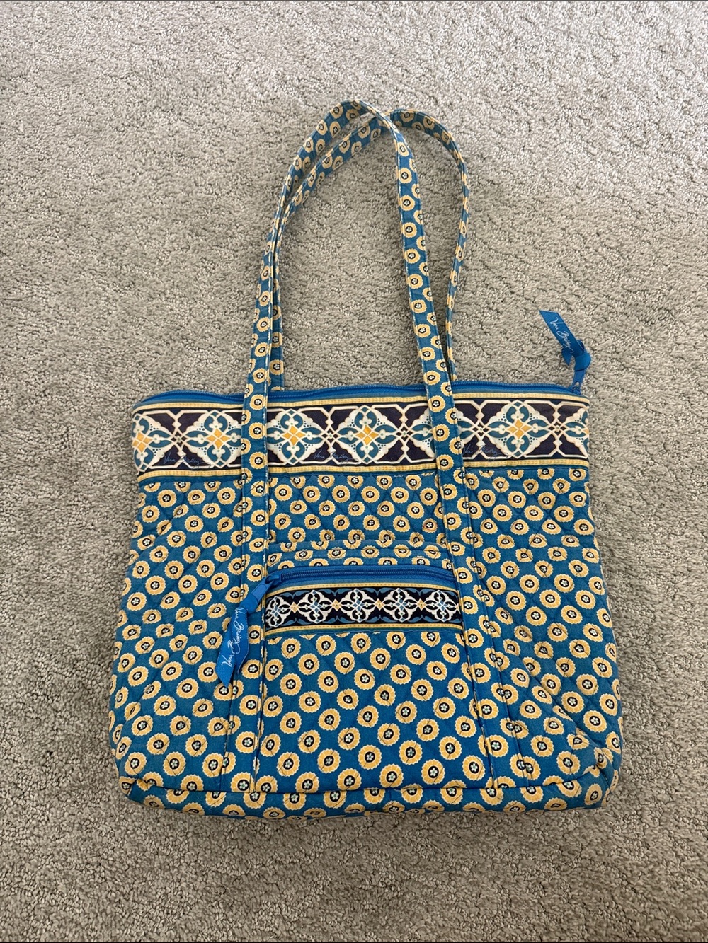 Vera Bradley Blue & Yellow Patterned Shoulder Tote Bag